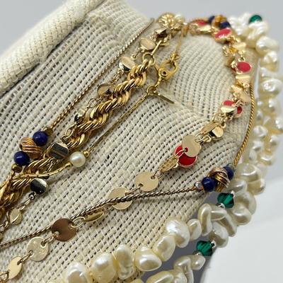 LOT 229J: Faux Freshwater Pearls and Other Assorted Goldtone Necklaces