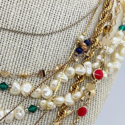 LOT 229J: Faux Freshwater Pearls and Other Assorted Goldtone Necklaces