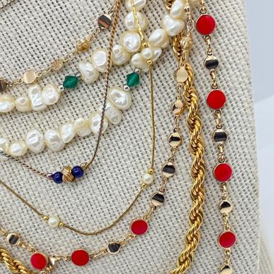LOT 229J: Faux Freshwater Pearls and Other Assorted Goldtone Necklaces