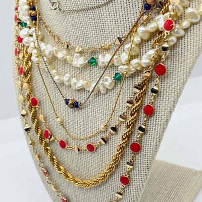LOT 229J: Faux Freshwater Pearls and Other Assorted Goldtone Necklaces