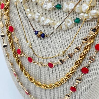 LOT 229J: Faux Freshwater Pearls and Other Assorted Goldtone Necklaces