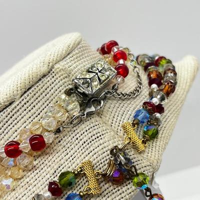 LOT 233J: Vintage Crystal and Glass Beaded Necklaces with Awesome Magenta Glass Statement Pendant Necklace