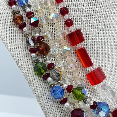 LOT 233J: Vintage Crystal and Glass Beaded Necklaces with Awesome Magenta Glass Statement Pendant Necklace