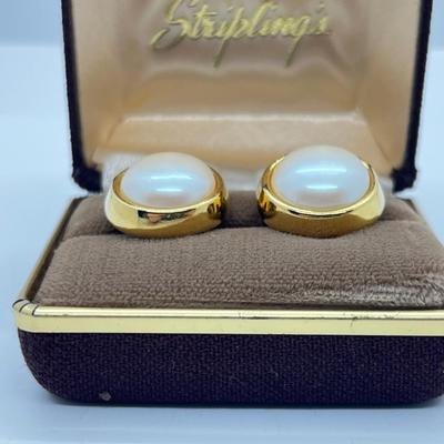 LOT 235J: 1981 Givenchy Faux Pearl and Goldtone Pierced Earrings