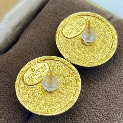 LOT 235J: 1981 Givenchy Faux Pearl and Goldtone Pierced Earrings