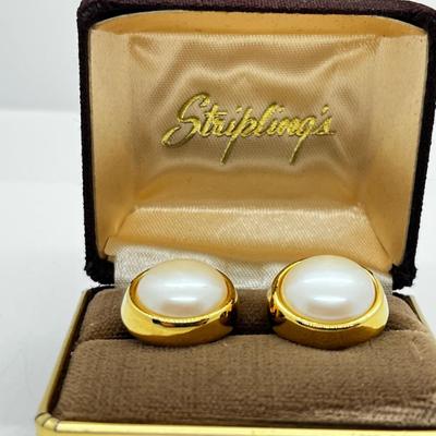 LOT 235J: 1981 Givenchy Faux Pearl and Goldtone Pierced Earrings