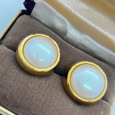 LOT 235J: 1981 Givenchy Faux Pearl and Goldtone Pierced Earrings