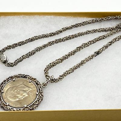 LOT 236J: Sterling Coin Pendant and Chain - 88.4 GTW