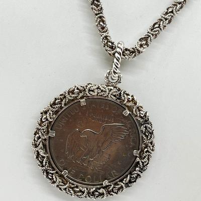 LOT 236J: Sterling Coin Pendant and Chain - 88.4 GTW