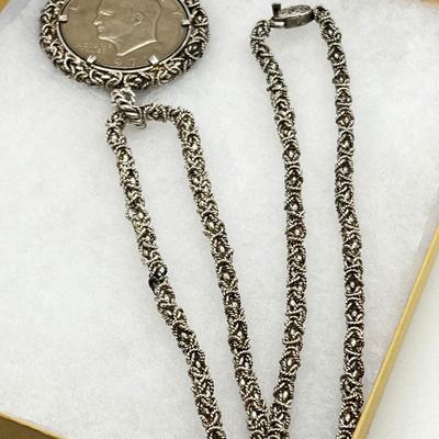 LOT 236J: Sterling Coin Pendant and Chain - 88.4 GTW