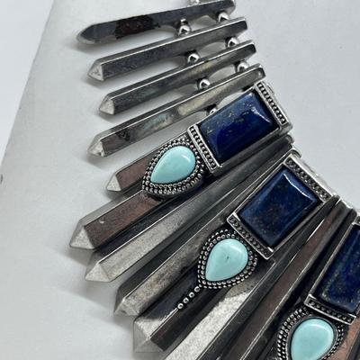 LOT 237J: Fabulous Lapis Turquoise Bead Southwestern Spiked Statement Necklace
