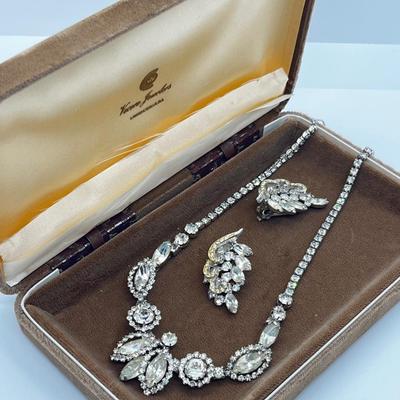 LOT 238J: Vintage 16" Rhinestone Necklace and Weiss Clip On Earrings