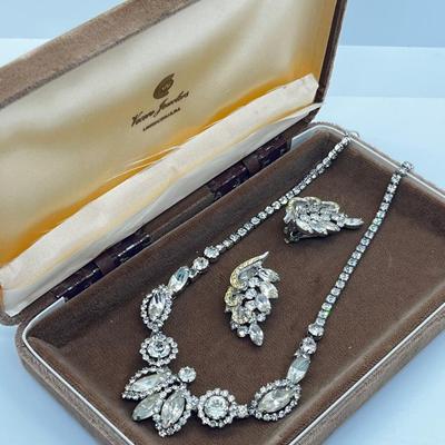 LOT 238J: Vintage 16" Rhinestone Necklace and Weiss Clip On Earrings