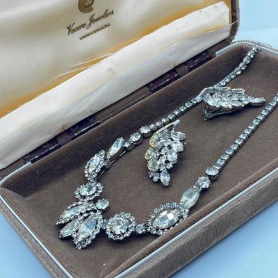 LOT 238J: Vintage 16" Rhinestone Necklace and Weiss Clip On Earrings