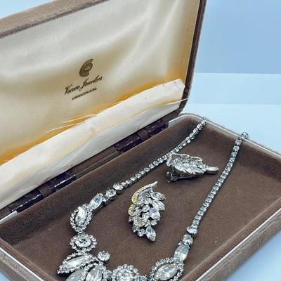 LOT 238J: Vintage 16" Rhinestone Necklace and Weiss Clip On Earrings