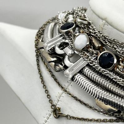 LOT 239: Silvertone and Black Necklace Collection with Showstopper Giant Red Glass Heart Shaped Pendant
