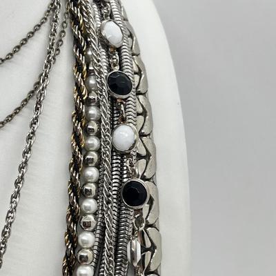 LOT 239: Silvertone and Black Necklace Collection with Showstopper Giant Red Glass Heart Shaped Pendant