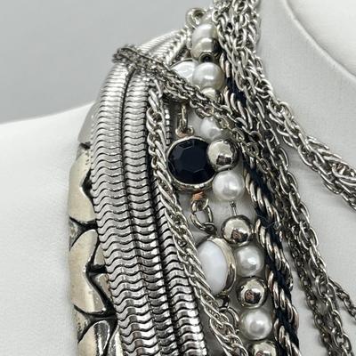 LOT 239: Silvertone and Black Necklace Collection with Showstopper Giant Red Glass Heart Shaped Pendant