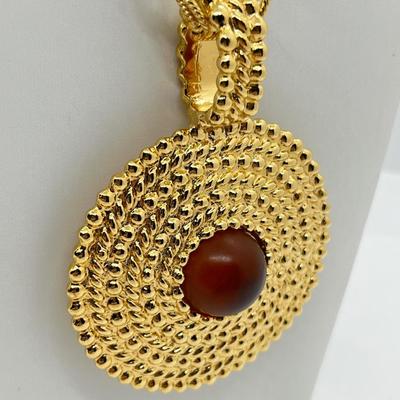 LOT 247J: Fantastic 1970's Modernist Faux Amber and Glass Pendant on 30" Rope Necklace