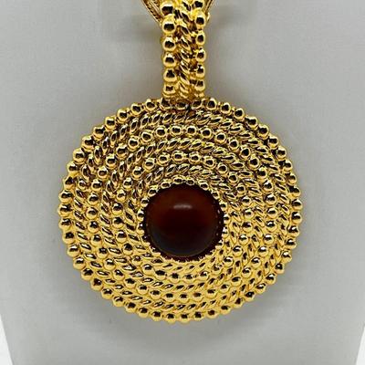 LOT 247J: Fantastic 1970's Modernist Faux Amber and Glass Pendant on 30" Rope Necklace