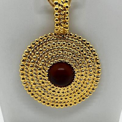 LOT 247J: Fantastic 1970's Modernist Faux Amber and Glass Pendant on 30" Rope Necklace
