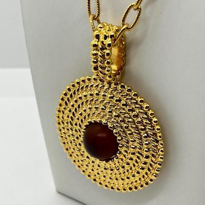 LOT 247J: Fantastic 1970's Modernist Faux Amber and Glass Pendant on 30" Rope Necklace