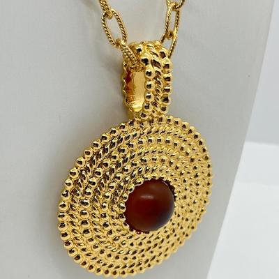 LOT 247J: Fantastic 1970's Modernist Faux Amber and Glass Pendant on 30" Rope Necklace