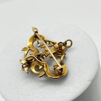 LOT 249J: 14K Yellow Gold Antique Seed Pearl Pendant/Brooch - 3.9 GTW