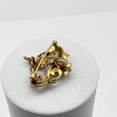 LOT 249J: 14K Yellow Gold Antique Seed Pearl Pendant/Brooch - 3.9 GTW