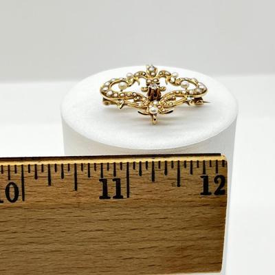 LOT 249J: 14K Yellow Gold Antique Seed Pearl Pendant/Brooch - 3.9 GTW