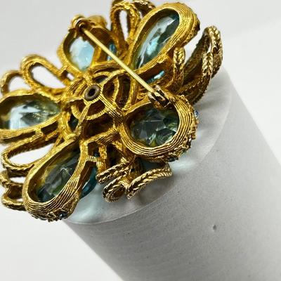 LOT 250J: Amazing Vintage Art Glass and Rhinestone Brooch/Pin