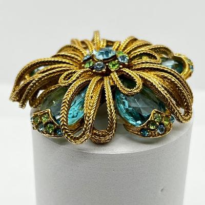 LOT 250J: Amazing Vintage Art Glass and Rhinestone Brooch/Pin