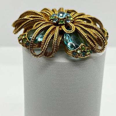 LOT 250J: Amazing Vintage Art Glass and Rhinestone Brooch/Pin