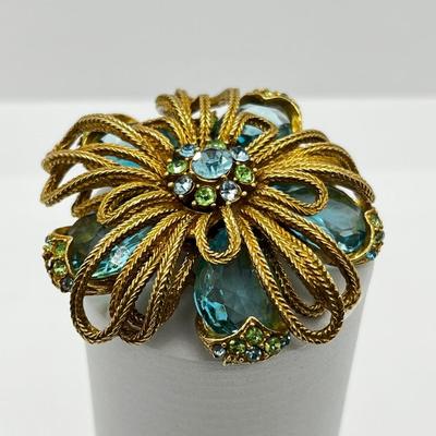 LOT 250J: Amazing Vintage Art Glass and Rhinestone Brooch/Pin