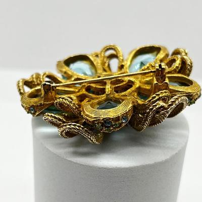 LOT 250J: Amazing Vintage Art Glass and Rhinestone Brooch/Pin