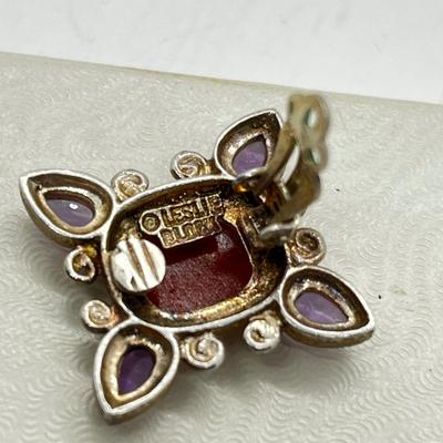 LOT 252J: Beautiful Leslie Buck Sterling and Gemstone Clip On Earrings with Intaglio Carving - 15.4 GTW