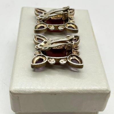 LOT 252J: Beautiful Leslie Buck Sterling and Gemstone Clip On Earrings with Intaglio Carving - 15.4 GTW