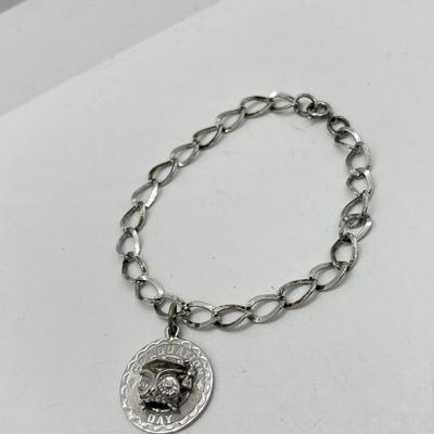LOT 257J: Sterling Owl "Graduation Day" Charm Bracelet - 7.6 Grams - 7"