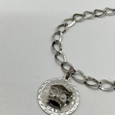 LOT 257J: Sterling Owl "Graduation Day" Charm Bracelet - 7.6 Grams - 7"