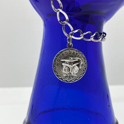LOT 257J: Sterling Owl "Graduation Day" Charm Bracelet - 7.6 Grams - 7"