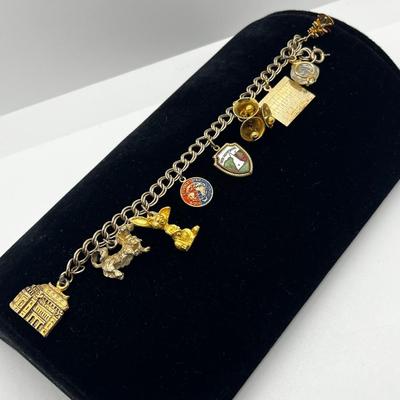 LOT 258J: Vintage 1949 Charm Bracelet - Christmas Tree Charm is Marked 14K - 7"