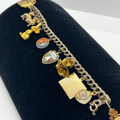 LOT 258J: Vintage 1949 Charm Bracelet - Christmas Tree Charm is Marked 14K - 7"
