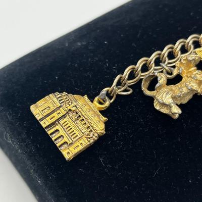 LOT 258J: Vintage 1949 Charm Bracelet - Christmas Tree Charm is Marked 14K - 7"