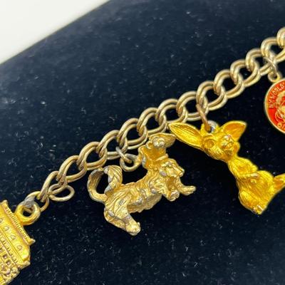 LOT 258J: Vintage 1949 Charm Bracelet - Christmas Tree Charm is Marked 14K - 7"