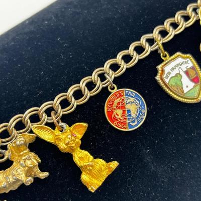 LOT 258J: Vintage 1949 Charm Bracelet - Christmas Tree Charm is Marked 14K - 7"