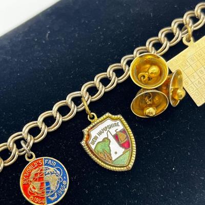 LOT 258J: Vintage 1949 Charm Bracelet - Christmas Tree Charm is Marked 14K - 7"