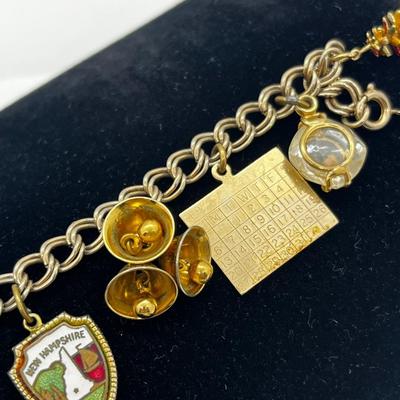 LOT 258J: Vintage 1949 Charm Bracelet - Christmas Tree Charm is Marked 14K - 7"