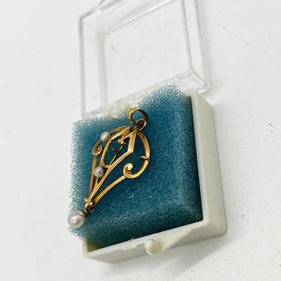LOT 259J: 10K Antique Handmade Yellow Gold and Seed Pearl Pendant -1 GTW
