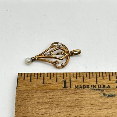 LOT 259J: 10K Antique Handmade Yellow Gold and Seed Pearl Pendant -1 GTW
