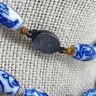 LOT 260J: Vintage 1930's Chinese Porcelain Hand Knotted Necklace with Silver Clasp
